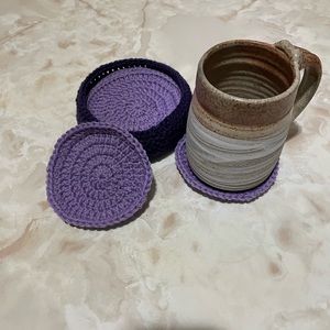 Crocheted coasters. Large for big drinks.